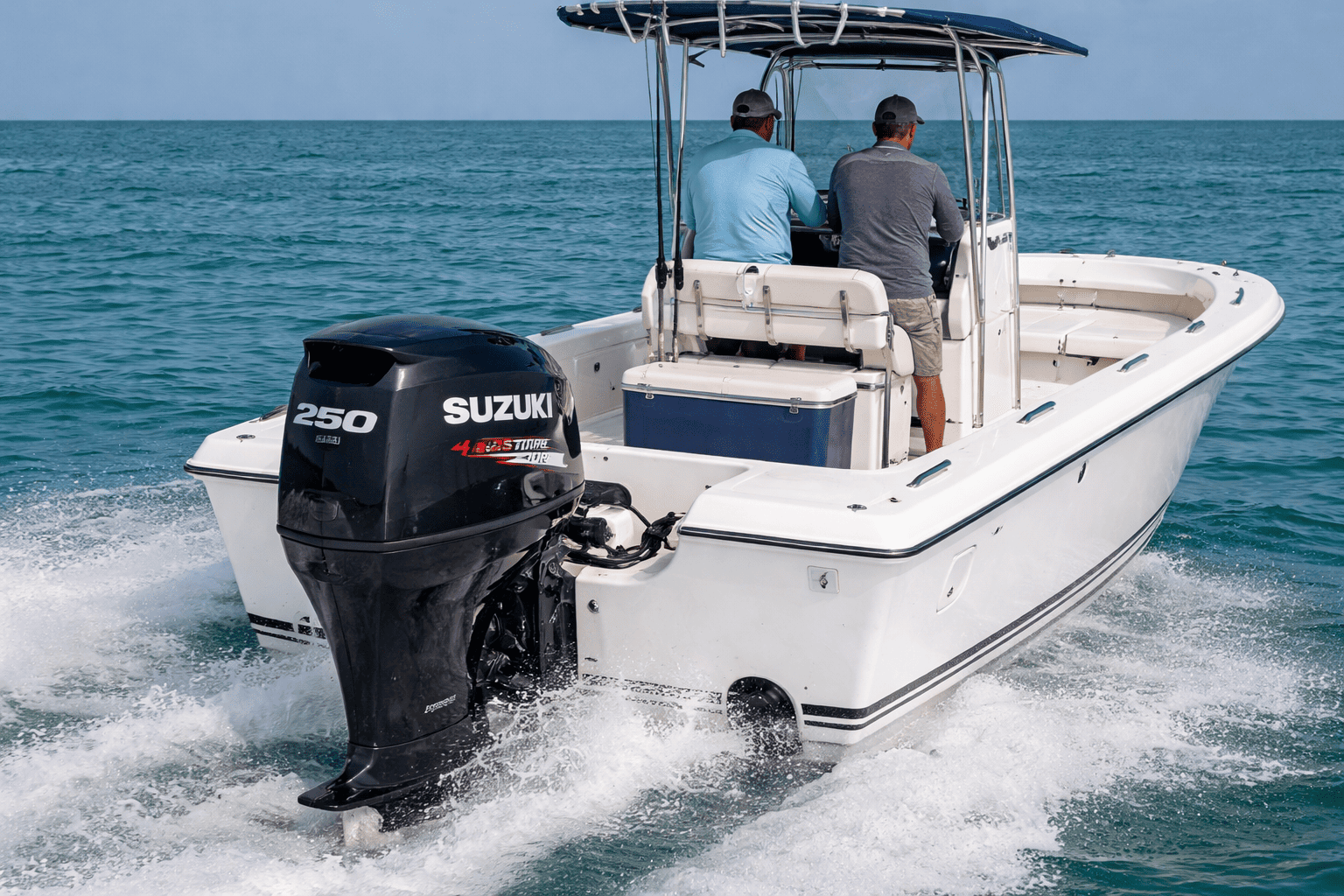 Boat powered by Suzuki DF series 4-stroke outboard motor with Lean Burn technology — Suzuki outboard motors for sale at Boat Engine LLC New York