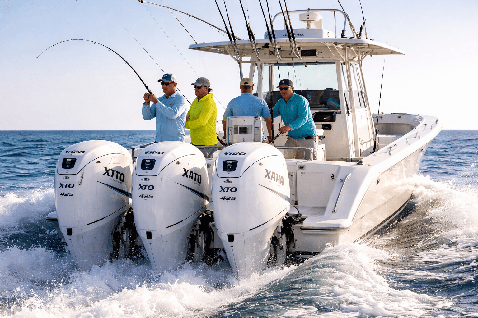 Fishing crew on offshore center console with Yamaha XTO V8 offshore outboard motors — Boat Engine LLC New York