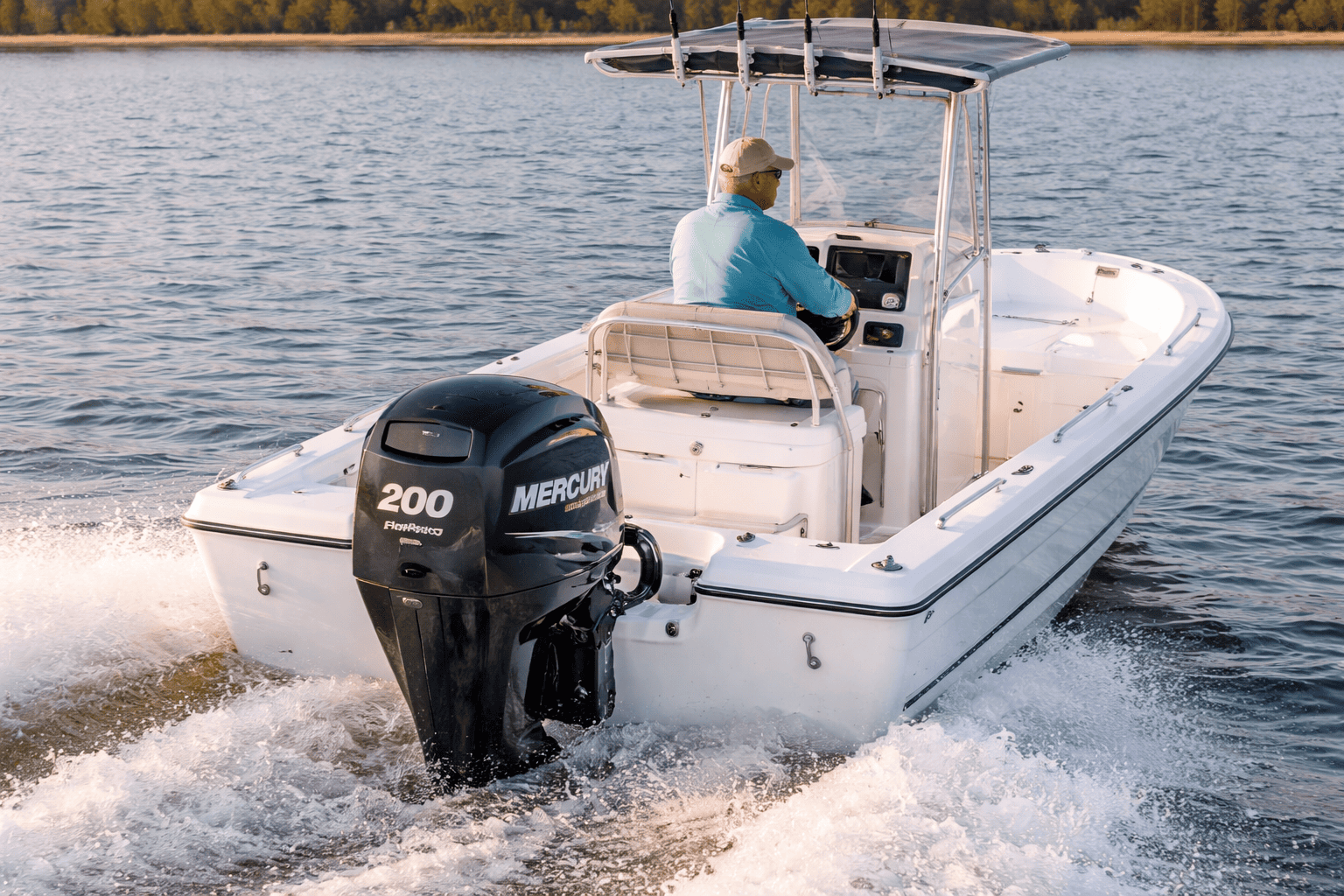 Mercury FourStroke outboard motor powering fishing boat — Mercury outboard motors for sale at Boat Engine LLC New York