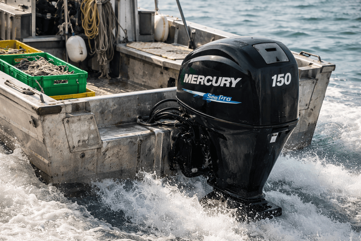 Mercury SeaPro commercial outboard motor on working boat — shop Mercury SeaPro outboards at Boat Engine LLC New York