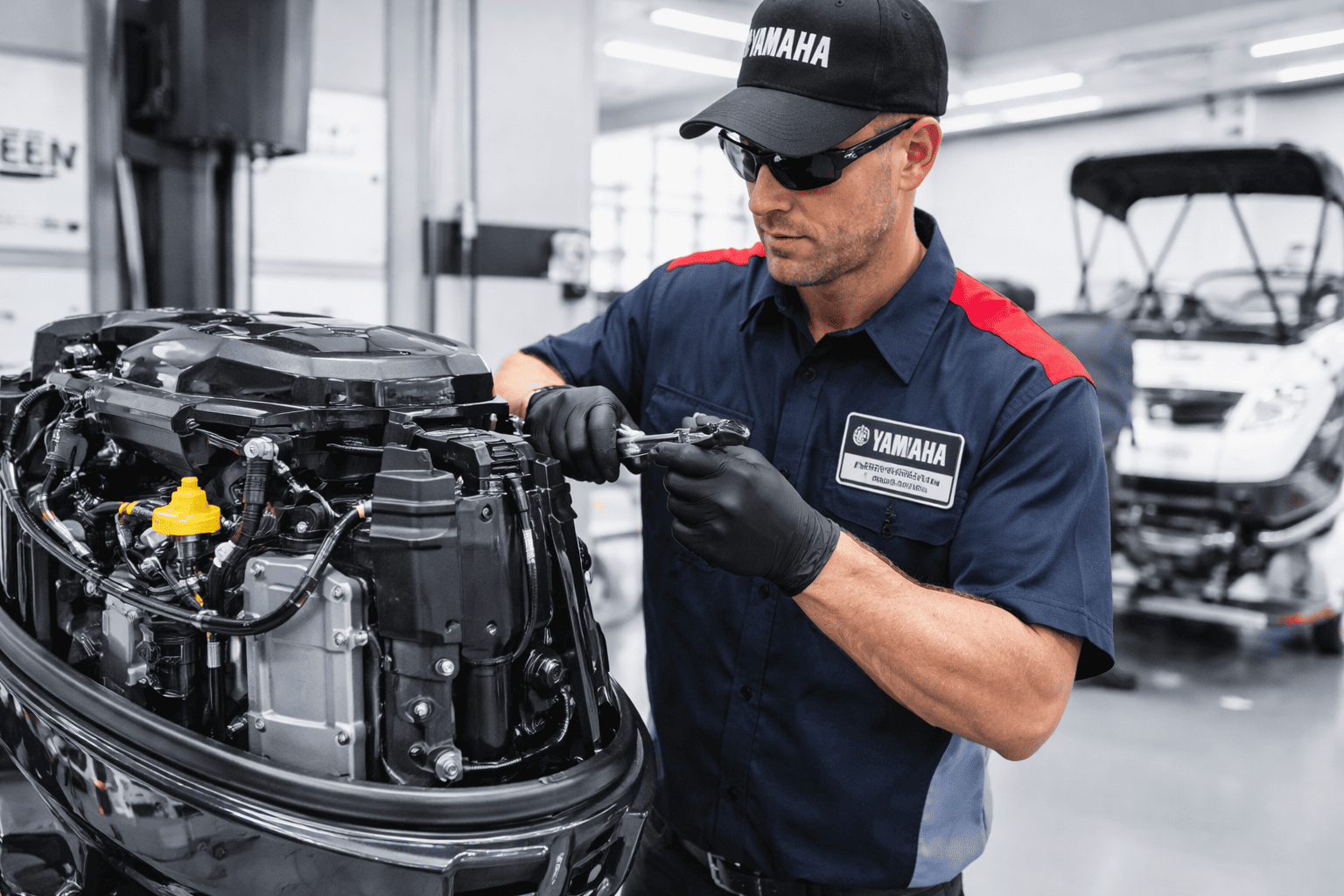 Yamaha Marine Service Pro Elite certified technician performing outboard motor service — Boat Engine LLC New York